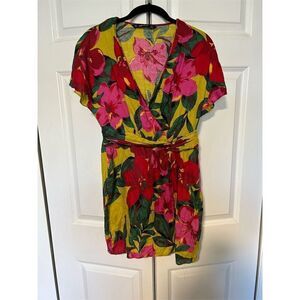 Zara Women's Tropical Floral Mini Wrap Dress Size S Multicolor Summer